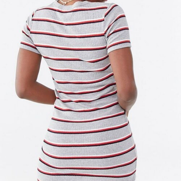 M Forever 21 Blue Striped Ribbed Short Sleeve Bodycon Dress - Picture 4 of 11